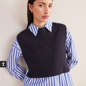 Boden Cropped Ribbed Sweater Vest in Navy New With Tags!